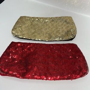 * 2 make up bags Red and Gold Sequins & velvet Clutch Set 2 pair